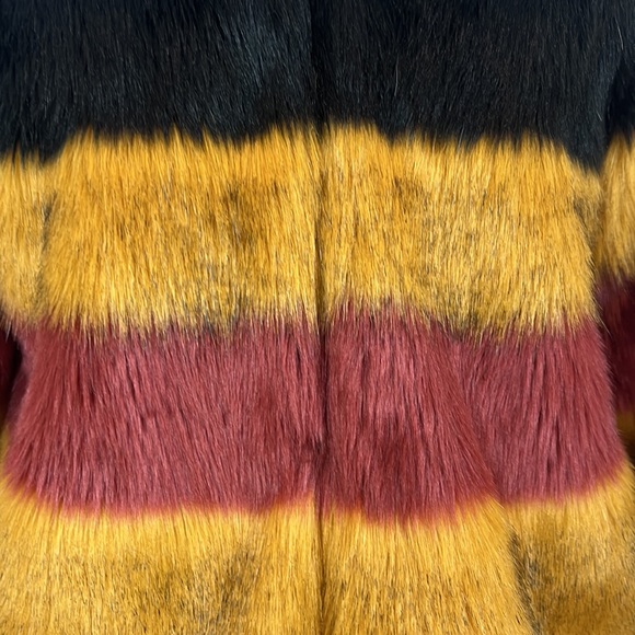 Zara Basic Outerwear Faux Fur Gold, Grey, Black & Wine Striped Jacket - Picture 12 of 17